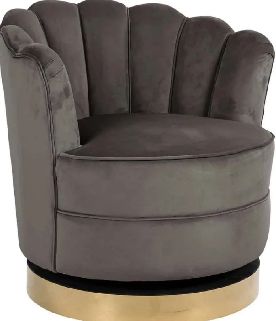 Casa Padrino Luxus Samt Drehsessel Grau / Gold 81,5 x 76 x H. 79 cm - Moderner Wohnzimmer Sessel - Luxus Wohnzimmer Möbel