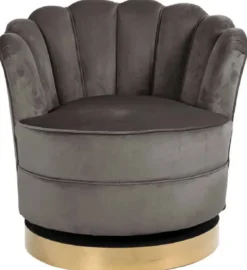 Casa Padrino Luxus Samt Drehsessel Grau / Gold 81,5 x 76 x H. 79 cm - Moderner Wohnzimmer Sessel - Luxus Wohnzimmer Möbel