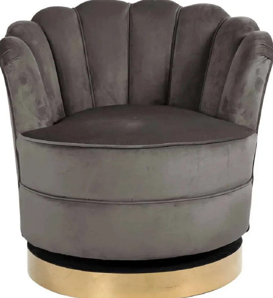Casa Padrino Luxus Samt Drehsessel Grau / Gold 81,5 x 76 x H. 79 cm - Moderner Wohnzimmer Sessel - Luxus Wohnzimmer Möbel