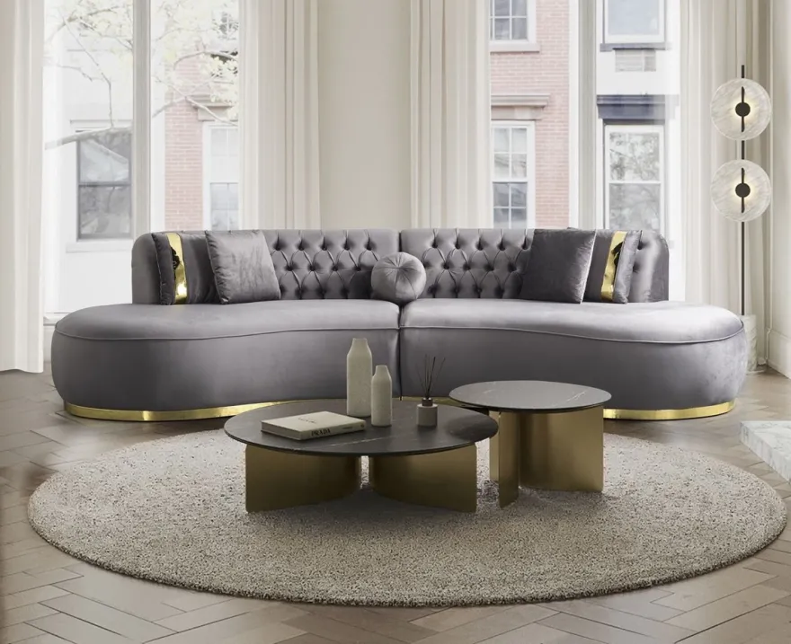 Casa Padrino Luxus Samt 4er Sofa Grau / Gold 330 x 120 x H. 76 cm - Wohnzimmer Sofa mit edlem Samtstoff - Wohnzimmer Möbel - Luxus Möbel - Wohnzimmer Einrichtung - Luxus Einrichtung