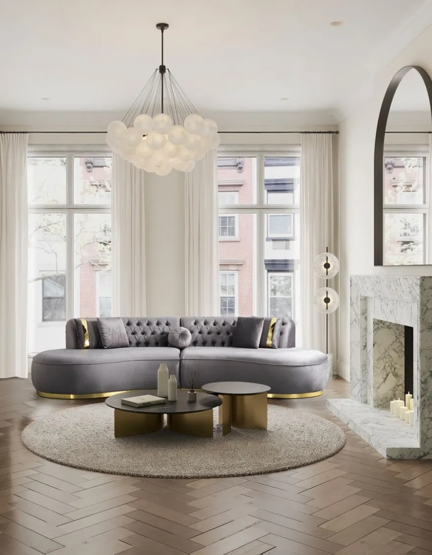 Casa Padrino Luxus Samt 4er Sofa Grau / Gold 330 x 120 x H. 76 cm - Wohnzimmer Sofa mit edlem Samtstoff - Wohnzimmer Möbel - Luxus Möbel - Wohnzimmer Einrichtung - Luxus Einrichtung