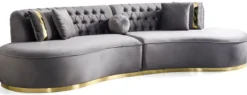 Casa Padrino Luxus Samt 4er Sofa Grau / Gold 330 x 120 x H. 76 cm - Wohnzimmer Sofa mit edlem Samtstoff - Wohnzimmer Möbel - Luxus Möbel - Wohnzimmer Einrichtung - Luxus Einrichtung