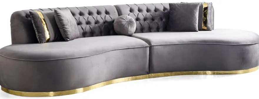 Casa Padrino Luxus Samt 4er Sofa Grau / Gold 330 x 120 x H. 76 cm - Wohnzimmer Sofa mit edlem Samtstoff - Wohnzimmer Möbel - Luxus Möbel - Wohnzimmer Einrichtung - Luxus Einrichtung