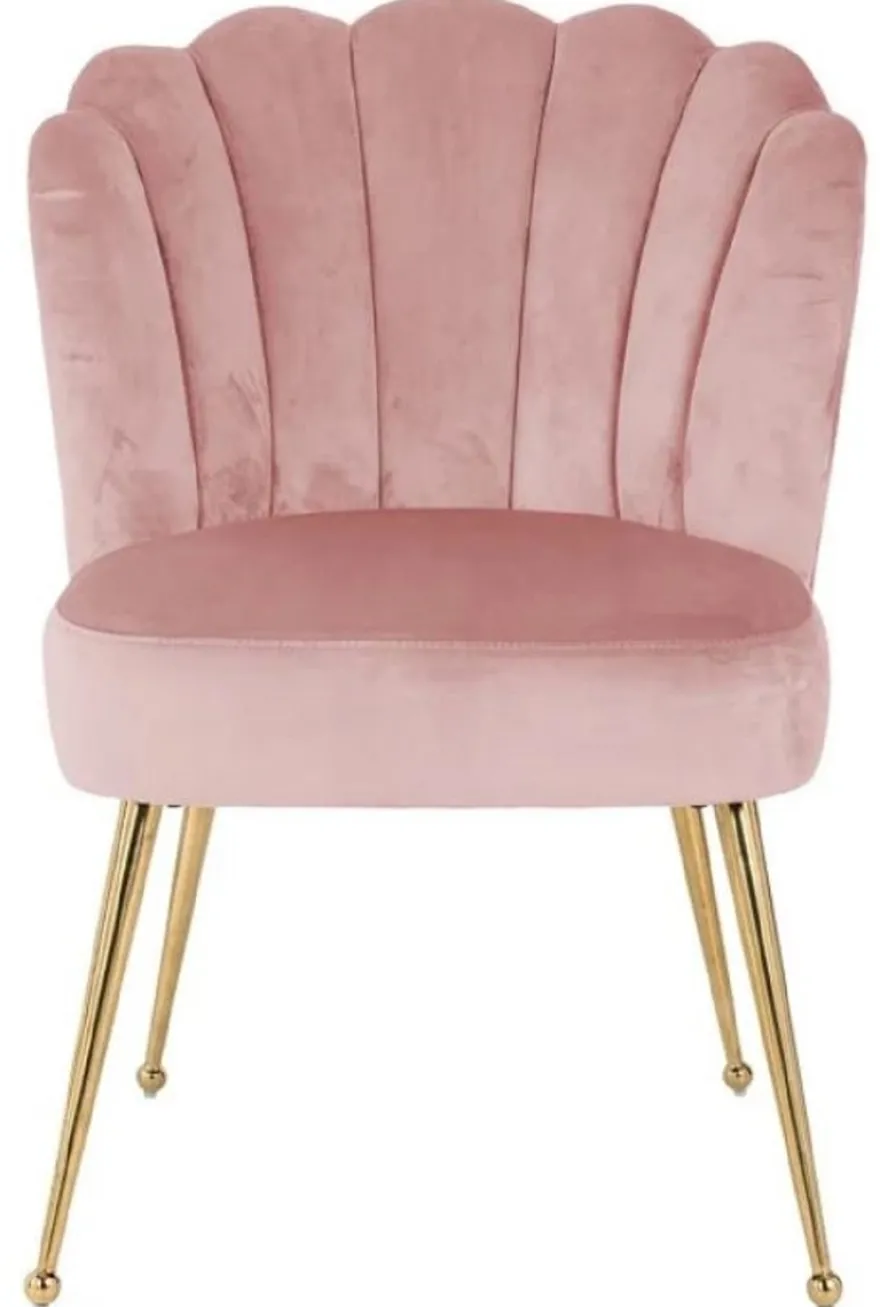 Casa Padrino Luxus Samt Esszimmer Stuhl Rosa / Gold 66 x 64 x H. 86 cm - Küchenstuhl mit Samtsoff - Esszimmer Möbel - Küchen Möbel - Luxus Möbel