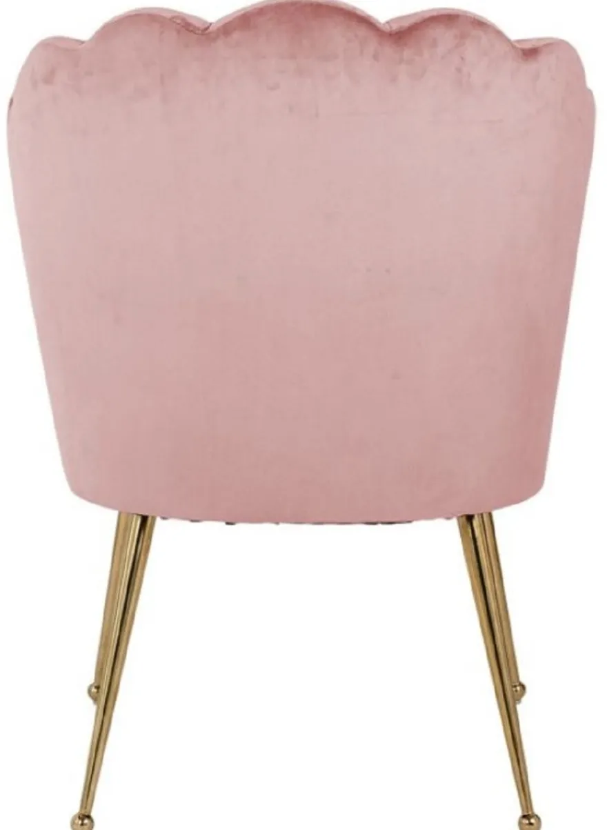 Casa Padrino Luxus Samt Esszimmer Stuhl Rosa / Gold 66 x 64 x H. 86 cm - Küchenstuhl mit Samtsoff - Esszimmer Möbel - Küchen Möbel - Luxus Möbel