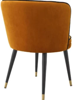 Casa Padrino Luxus Samt Esszimmerstuhl Orange / Schwarz / Messingfarben 62 x 62 x H. 76 cm - Drehbarer Küchenstuhl - Drehstuhl - Vintage Retro Stuhl - Esszimmermöbel