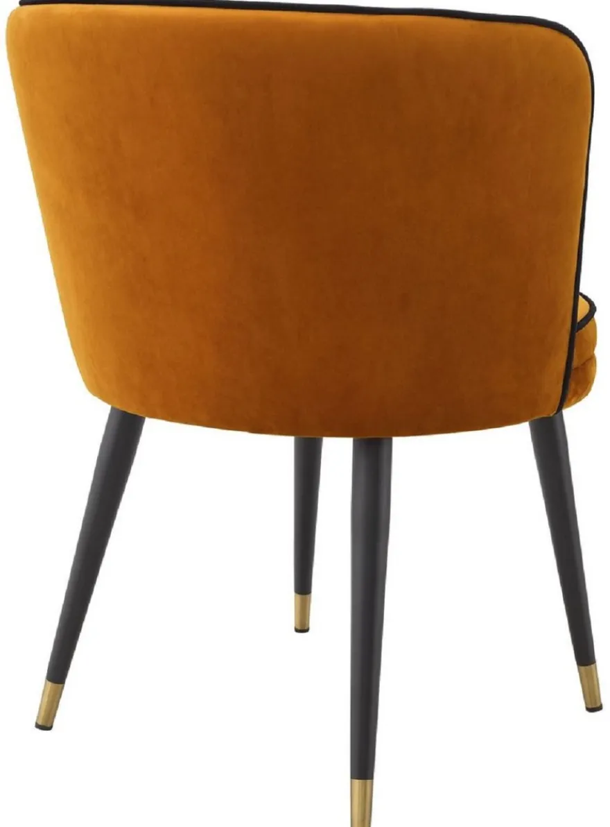 Casa Padrino Luxus Samt Esszimmerstuhl Orange / Schwarz / Messingfarben 62 x 62 x H. 76 cm - Drehbarer Küchenstuhl - Drehstuhl - Vintage Retro Stuhl - Esszimmermöbel