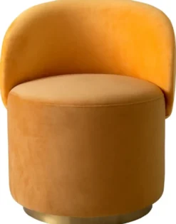 Casa Padrino Luxus Samt Esszimmer Stuhl Dunkelgelb / Gelb / Messing 60 x 55 x H. 73,5 cm - Drehstuhl mit edlem Samtsoff - Esszimmer Möbel - Luxus Möbel - Luxus Qualität