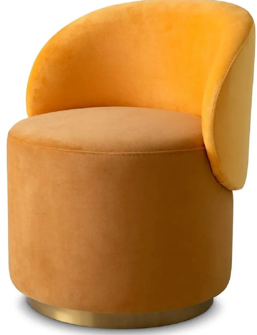 Casa Padrino Luxus Samt Esszimmer Stuhl Dunkelgelb / Gelb / Messing 60 x 55 x H. 73,5 cm - Drehstuhl mit edlem Samtsoff - Esszimmer Möbel - Luxus Möbel - Luxus Qualität