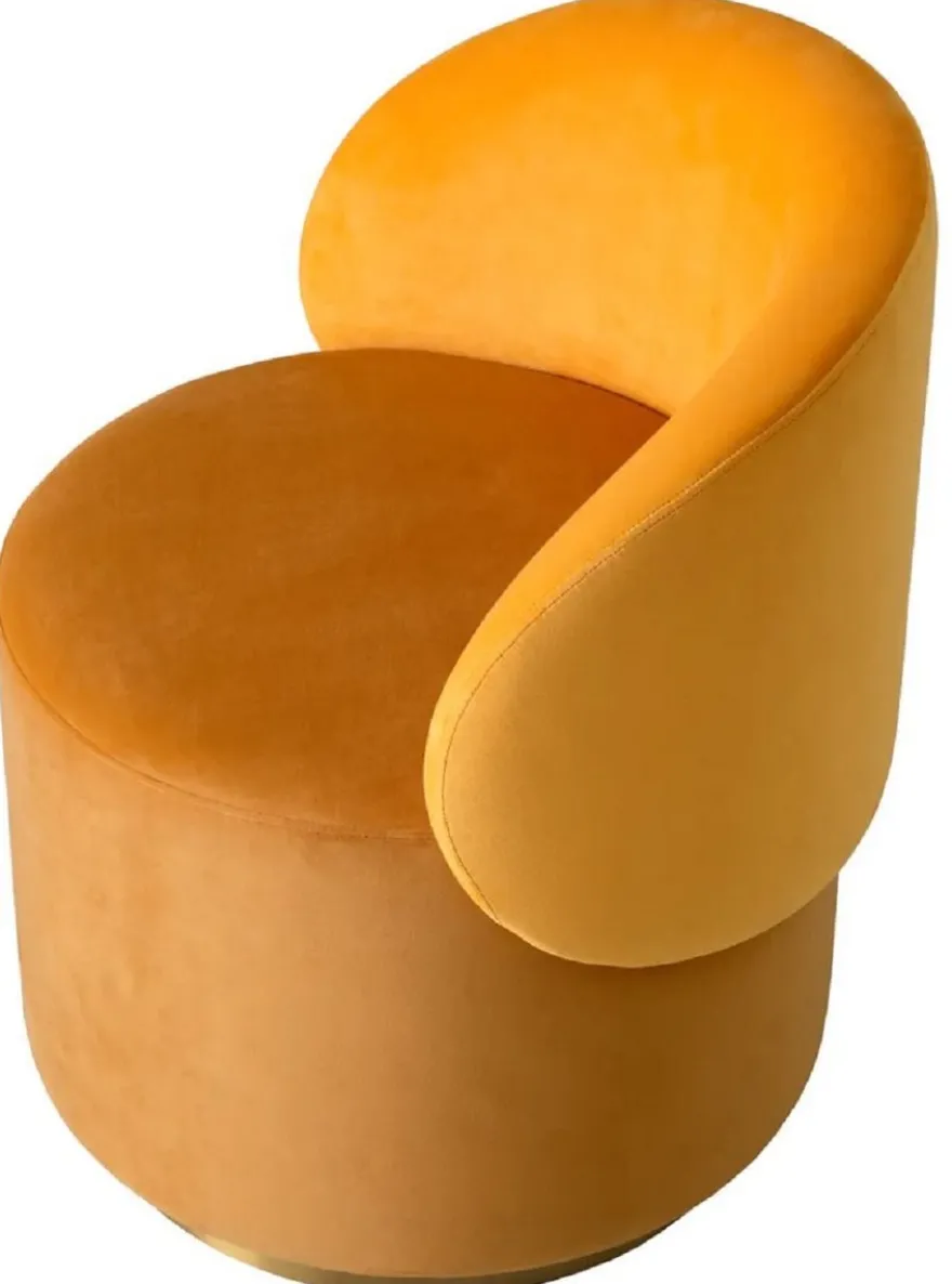 Casa Padrino Luxus Samt Esszimmer Stuhl Dunkelgelb / Gelb / Messing 60 x 55 x H. 73,5 cm - Drehstuhl mit edlem Samtsoff - Esszimmer Möbel - Luxus Möbel - Luxus Qualität