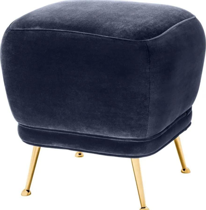 Casa Padrino Luxus Samt Hocker Mitternachtsblau / Messingfarben 47 x 47 x H. 47 cm - Luxus Möbel
