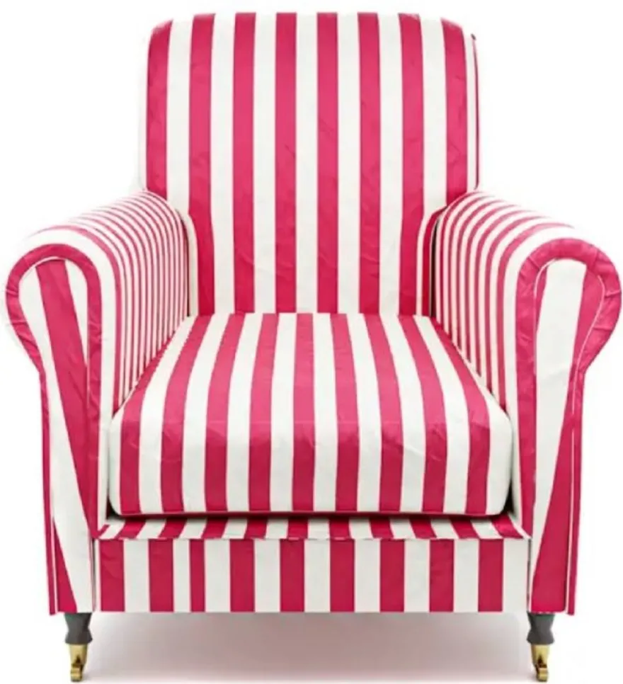 Casa Padrino Luxus Samt Sessel mit Streifen Rot / Weiß / Schwarz / Messing 82 x 91 x H. 94 cm - Wohnzimmer Sessel - Hotel Sessel - Wohnzimmer Möbel - Hotel Möbel - Luxus Möbel - Luxus Einrichtung