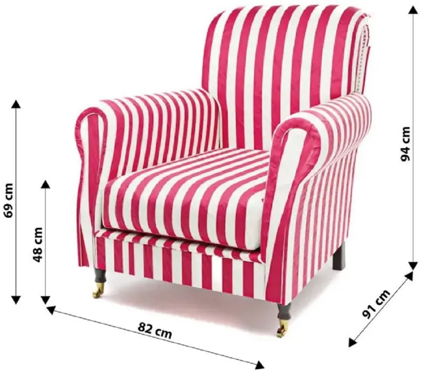 Casa Padrino Luxus Samt Sessel mit Streifen Rot / Weiß / Schwarz / Messing 82 x 91 x H. 94 cm - Wohnzimmer Sessel - Hotel Sessel - Wohnzimmer Möbel - Hotel Möbel - Luxus Möbel - Luxus Einrichtung