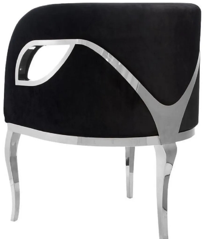 Casa Padrino Luxus Samt Sessel Schwarz / Silber 78 x 55 x H. 59 cm - Wohnzimmer Sessel - Hotel Sessel - Wohnzimmer Möbel - Luxus Möbel - Wohnzimmer Einrichtung - Luxus Einrichtung - Möbel Luxus
