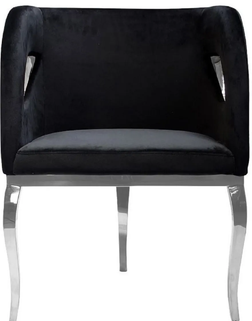 Casa Padrino Luxus Samt Sessel Schwarz / Silber 78 x 55 x H. 59 cm - Wohnzimmer Sessel - Hotel Sessel - Wohnzimmer Möbel - Luxus Möbel - Wohnzimmer Einrichtung - Luxus Einrichtung - Möbel Luxus