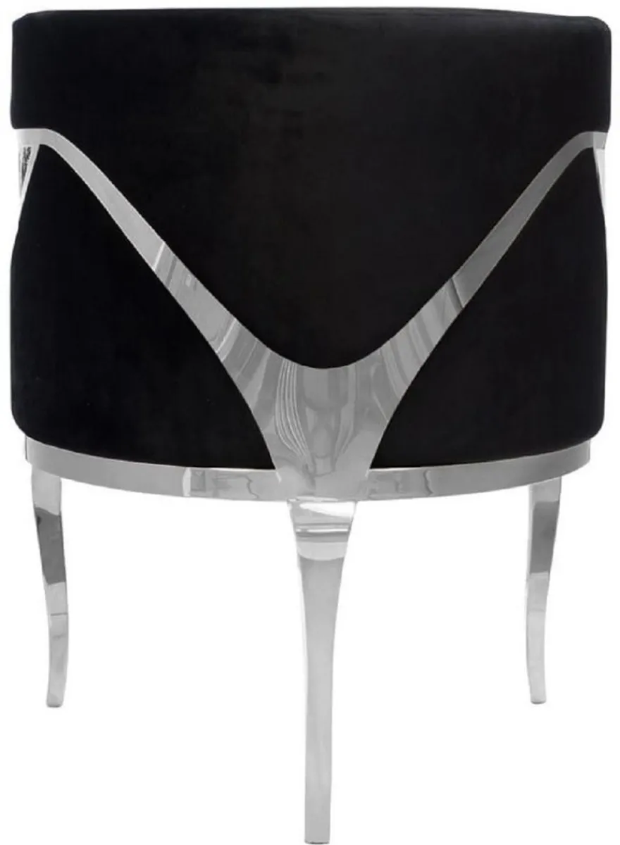 Casa Padrino Luxus Samt Sessel Schwarz / Silber 78 x 55 x H. 59 cm - Wohnzimmer Sessel - Hotel Sessel - Wohnzimmer Möbel - Luxus Möbel - Wohnzimmer Einrichtung - Luxus Einrichtung - Möbel Luxus