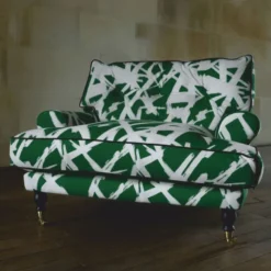 Casa Padrino Luxus Samt Sessel Grün / Weiß Muster / Schwarz / Messing 105 cm - Wohnzimmer & Hotel Möbel - Luxus Möbel