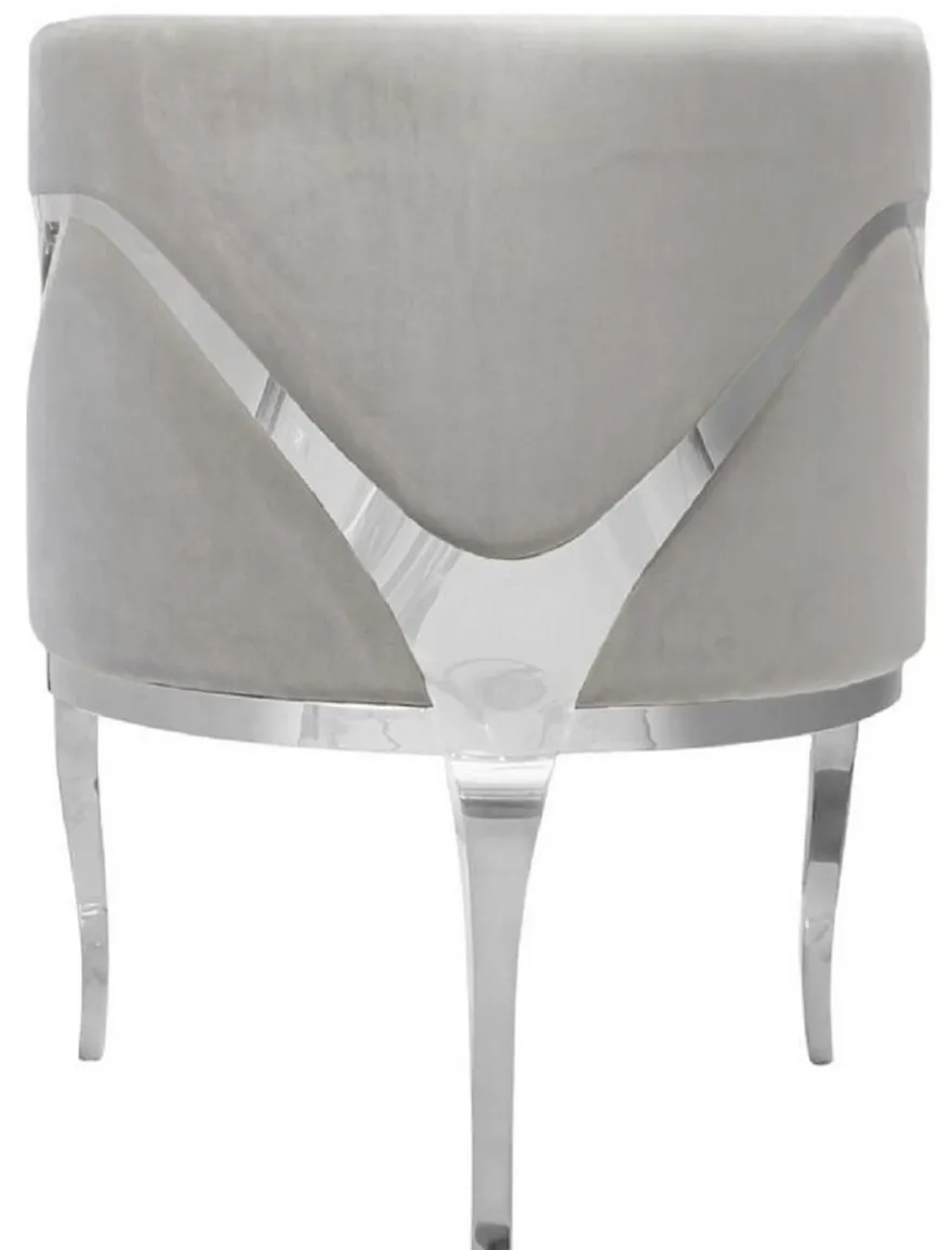 Casa Padrino Luxus Samt Sessel Grau / Silber 78 x 55 x H. 59 cm - Wohnzimmer Sessel - Hotel Sessel - Wohnzimmer Möbel - Luxus Möbel - Wohnzimmer Einrichtung - Luxus Einrichtung - Möbel Luxus