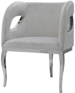 Casa Padrino Luxus Samt Sessel Grau / Silber 78 x 55 x H. 59 cm - Wohnzimmer Sessel - Hotel Sessel - Wohnzimmer Möbel - Luxus Möbel - Wohnzimmer Einrichtung - Luxus Einrichtung - Möbel Luxus