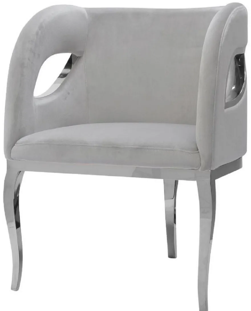 Casa Padrino Luxus Samt Sessel Grau / Silber 78 x 55 x H. 59 cm - Wohnzimmer Sessel - Hotel Sessel - Wohnzimmer Möbel - Luxus Möbel - Wohnzimmer Einrichtung - Luxus Einrichtung - Möbel Luxus