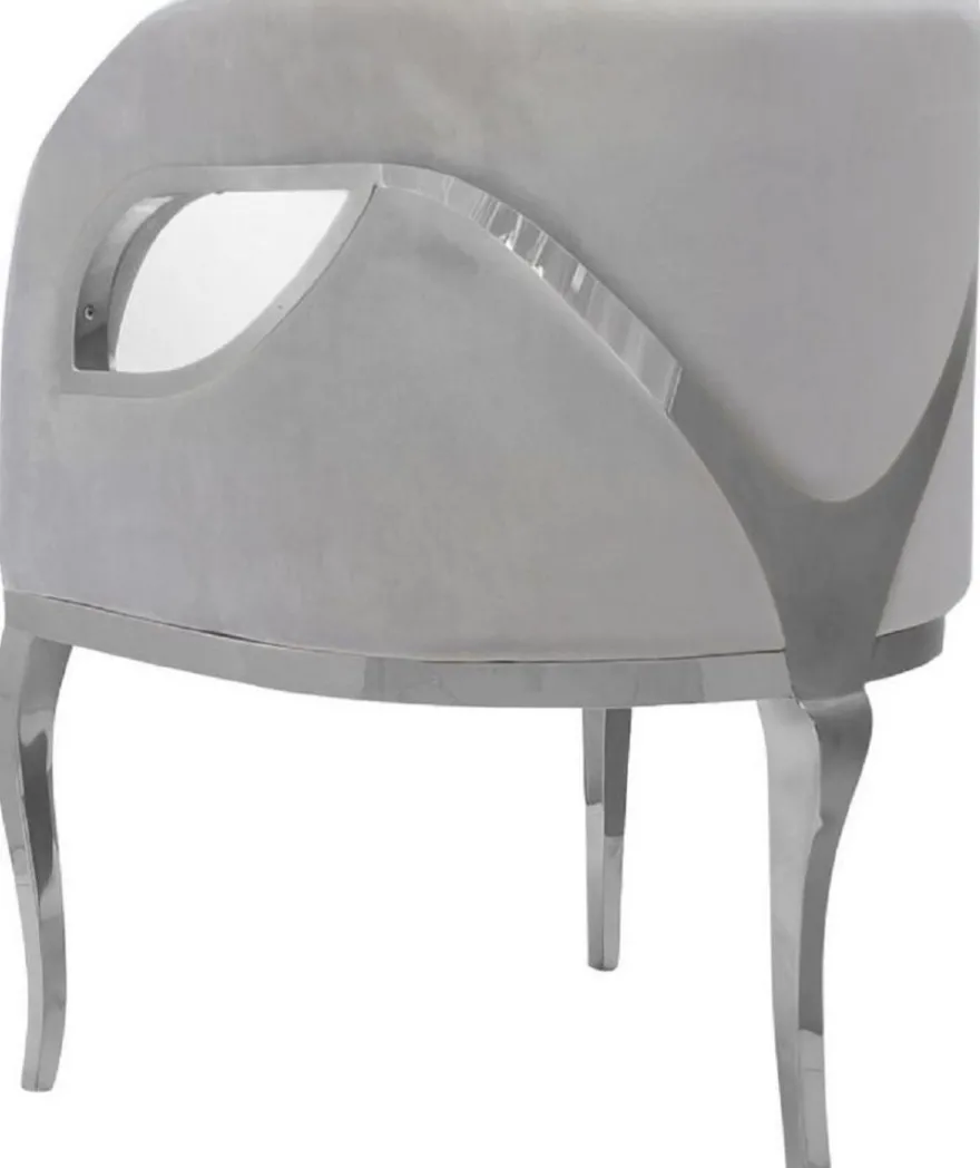 Casa Padrino Luxus Samt Sessel Grau / Silber 78 x 55 x H. 59 cm - Wohnzimmer Sessel - Hotel Sessel - Wohnzimmer Möbel - Luxus Möbel - Wohnzimmer Einrichtung - Luxus Einrichtung - Möbel Luxus