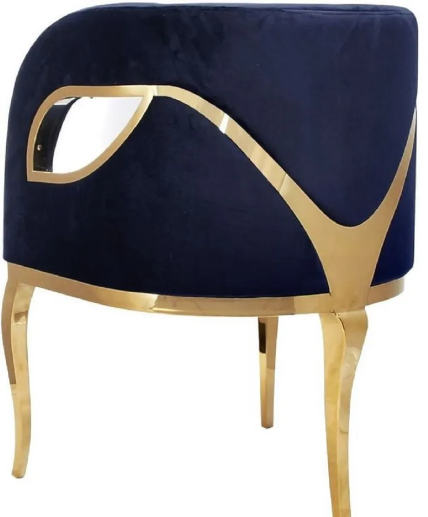 Casa Padrino Luxus Samt Sessel Blau / Gold 78 x 55 x H. 59 cm - Wohnzimmer Sessel - Hotel Sessel - Wohnzimmer Möbel - Luxus Möbel - Wohnzimmer Einrichtung - Luxus Einrichtung - Möbel Luxus