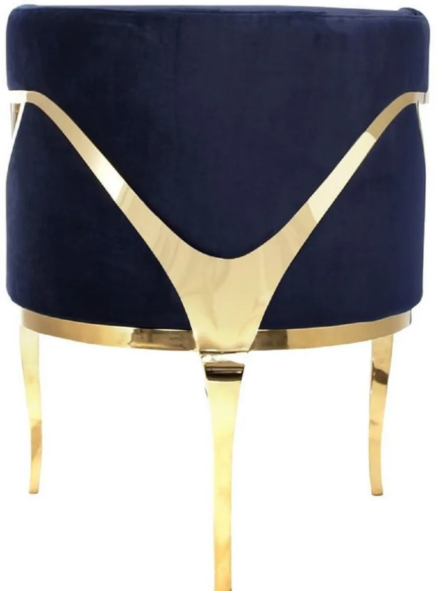 Casa Padrino Luxus Samt Sessel Blau / Gold 78 x 55 x H. 59 cm - Wohnzimmer Sessel - Hotel Sessel - Wohnzimmer Möbel - Luxus Möbel - Wohnzimmer Einrichtung - Luxus Einrichtung - Möbel Luxus