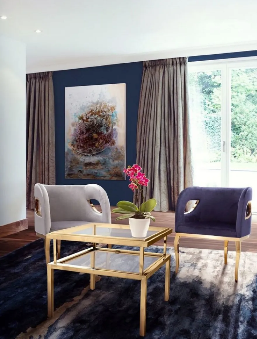 Casa Padrino Luxus Samt Sessel Blau / Gold 78 x 55 x H. 59 cm - Wohnzimmer Sessel - Hotel Sessel - Wohnzimmer Möbel - Luxus Möbel - Wohnzimmer Einrichtung - Luxus Einrichtung - Möbel Luxus