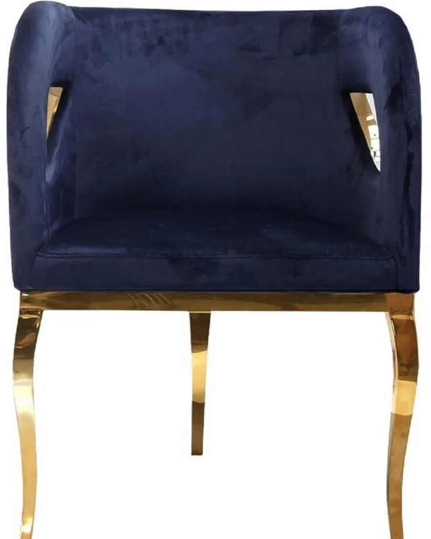 Casa Padrino Luxus Samt Sessel Blau / Gold 78 x 55 x H. 59 cm - Wohnzimmer Sessel - Hotel Sessel - Wohnzimmer Möbel - Luxus Möbel - Wohnzimmer Einrichtung - Luxus Einrichtung - Möbel Luxus