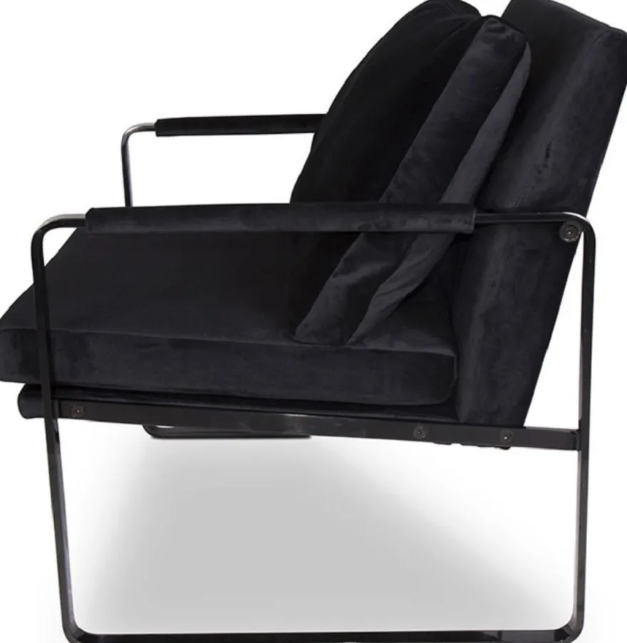 Casa Padrino Luxus Samt Sessel Schwarz 76 x 74 x H. 76 cm - Moderner Wohnzimmer Sessel mit Kissen - Luxus Möbel