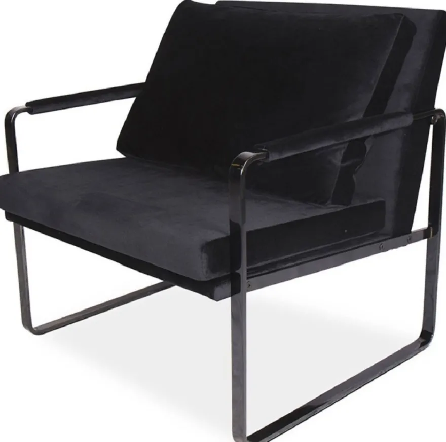 Casa Padrino Luxus Samt Sessel Schwarz 76 x 74 x H. 76 cm - Moderner Wohnzimmer Sessel mit Kissen - Luxus Möbel