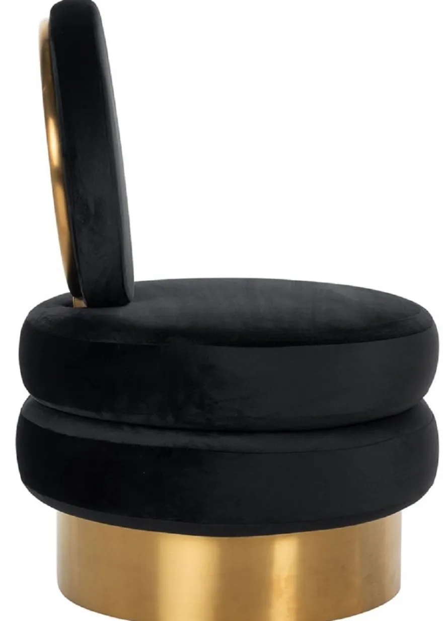 Casa Padrino Luxus Samt Sessel Schwarz / Gold 66 x 65 x H. 93 cm - Wohnzimmer Sessel - Hotel Sessel - Luxus Wohnzimmer Möbel