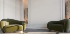 Casa Padrino Luxus Samt Sessel rechte Seite Grün / Messing 110 x 105 x H. 78 cm - Wohnzimmer Sessel - Hotel Sessel - Wohnzimmer Möbel - Hotel Möbel - Luxus Möbel