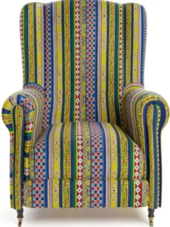 Casa Padrino Luxus Samt Sessel mit Streifen Mehrfarbig / Schwarz / Messing 82 x 93 x H. 101 cm - Wohnzimmer Sessel - Hotel Sessel - Wohnzimmer Möbel - Hotel Möbel - Luxus Möbel - Luxus Einrichtung