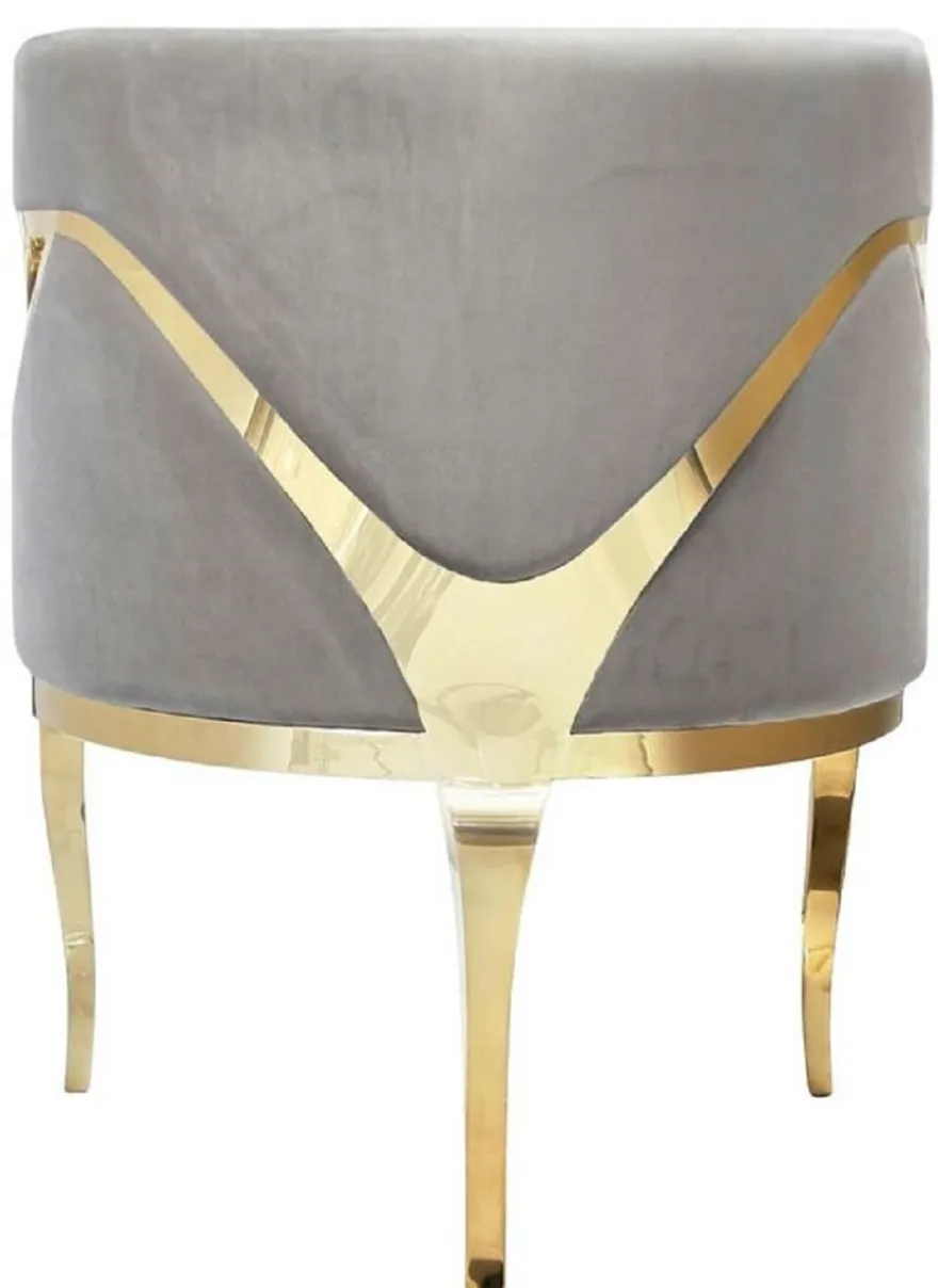 Casa Padrino Luxus Samt Sessel Grau / Gold 78 x 55 x H. 59 cm - Wohnzimmer Sessel - Hotel Sessel - Wohnzimmer Möbel - Luxus Möbel - Wohnzimmer Einrichtung - Luxus Einrichtung - Möbel Luxus