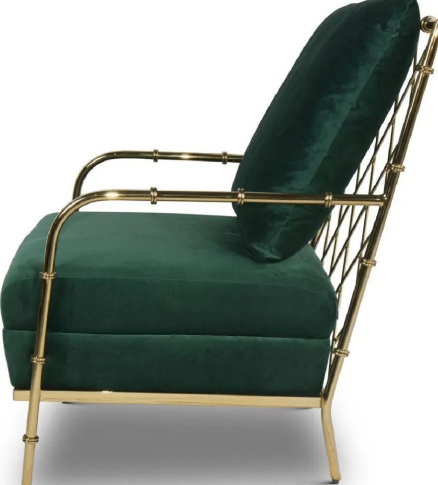 Casa Padrino Luxus Samt Sessel Dunkelgrün / Gold 65 x 72 x H. 83 cm - Moderner Edelstahl Wohnzimmer Sessel in Bambusoptik - Luxus Möbel