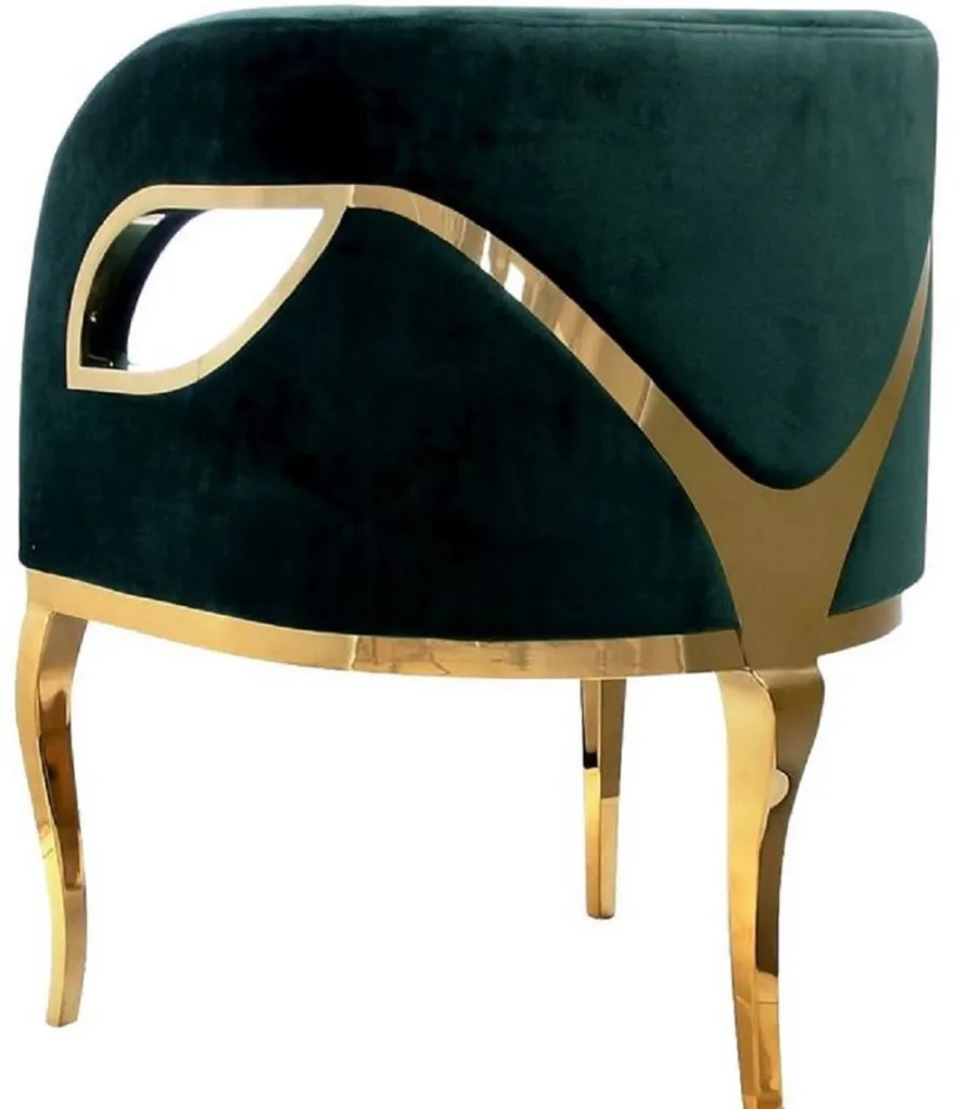 Casa Padrino Luxus Samt Sessel Grün / Gold 78 x 55 x H. 59 cm - Wohnzimmer Sessel - Hotel Sessel - Wohnzimmer Möbel - Luxus Möbel - Wohnzimmer Einrichtung - Luxus Einrichtung - Möbel Luxus