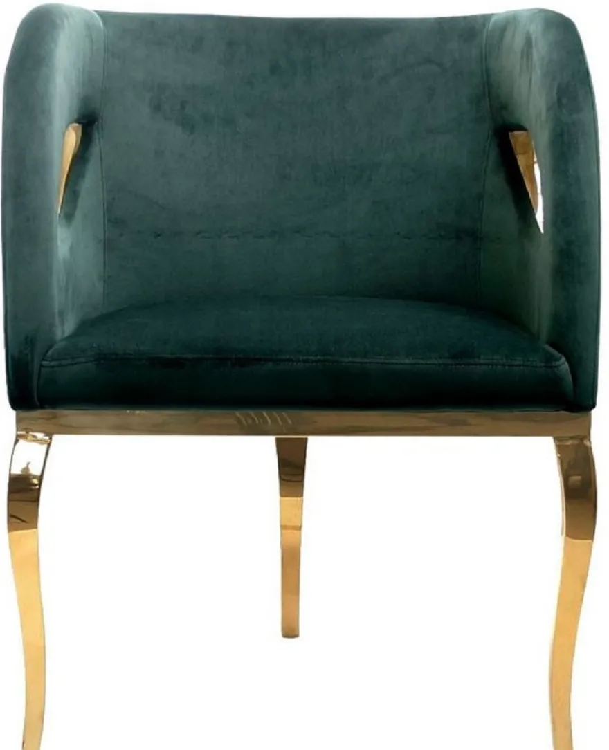 Casa Padrino Luxus Samt Sessel Grün / Gold 78 x 55 x H. 59 cm - Wohnzimmer Sessel - Hotel Sessel - Wohnzimmer Möbel - Luxus Möbel - Wohnzimmer Einrichtung - Luxus Einrichtung - Möbel Luxus