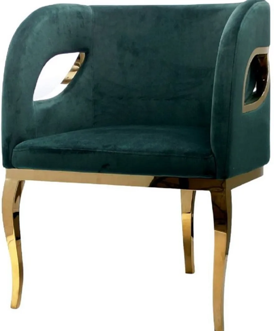Casa Padrino Luxus Samt Sessel Grün / Gold 78 x 55 x H. 59 cm - Wohnzimmer Sessel - Hotel Sessel - Wohnzimmer Möbel - Luxus Möbel - Wohnzimmer Einrichtung - Luxus Einrichtung - Möbel Luxus