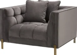 Casa Padrino Luxus Samt Sessel mit 2 Kissen Grau / Messingfarben 104 x 95 x H. 68 cm - Luxus Wohnzimmer Möbel