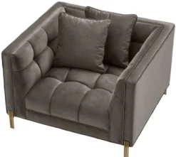 Casa Padrino Luxus Samt Sessel mit 2 Kissen Grau / Messingfarben 104 x 95 x H. 68 cm - Luxus Wohnzimmer Möbel