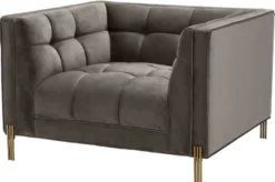 Casa Padrino Luxus Samt Sessel mit 2 Kissen Grau / Messingfarben 104 x 95 x H. 68 cm - Luxus Wohnzimmer Möbel
