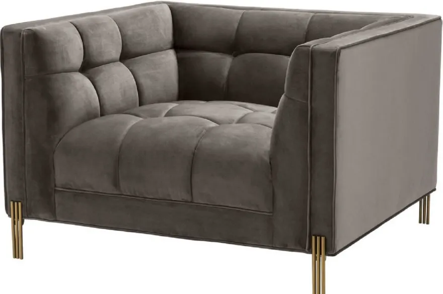 Casa Padrino Luxus Samt Sessel mit 2 Kissen Grau / Messingfarben 104 x 95 x H. 68 cm - Luxus Wohnzimmer Möbel