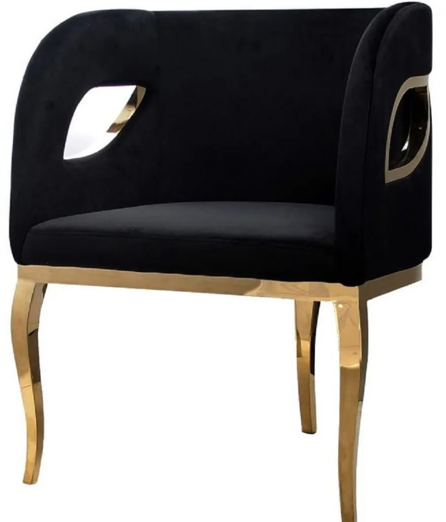 Casa Padrino Luxus Samt Sessel Schwarz / Gold 78 x 55 x H. 59 cm - Wohnzimmer Sessel - Hotel Sessel - Wohnzimmer Möbel - Luxus Möbel - Wohnzimmer Einrichtung - Luxus Einrichtung - Möbel Luxus
