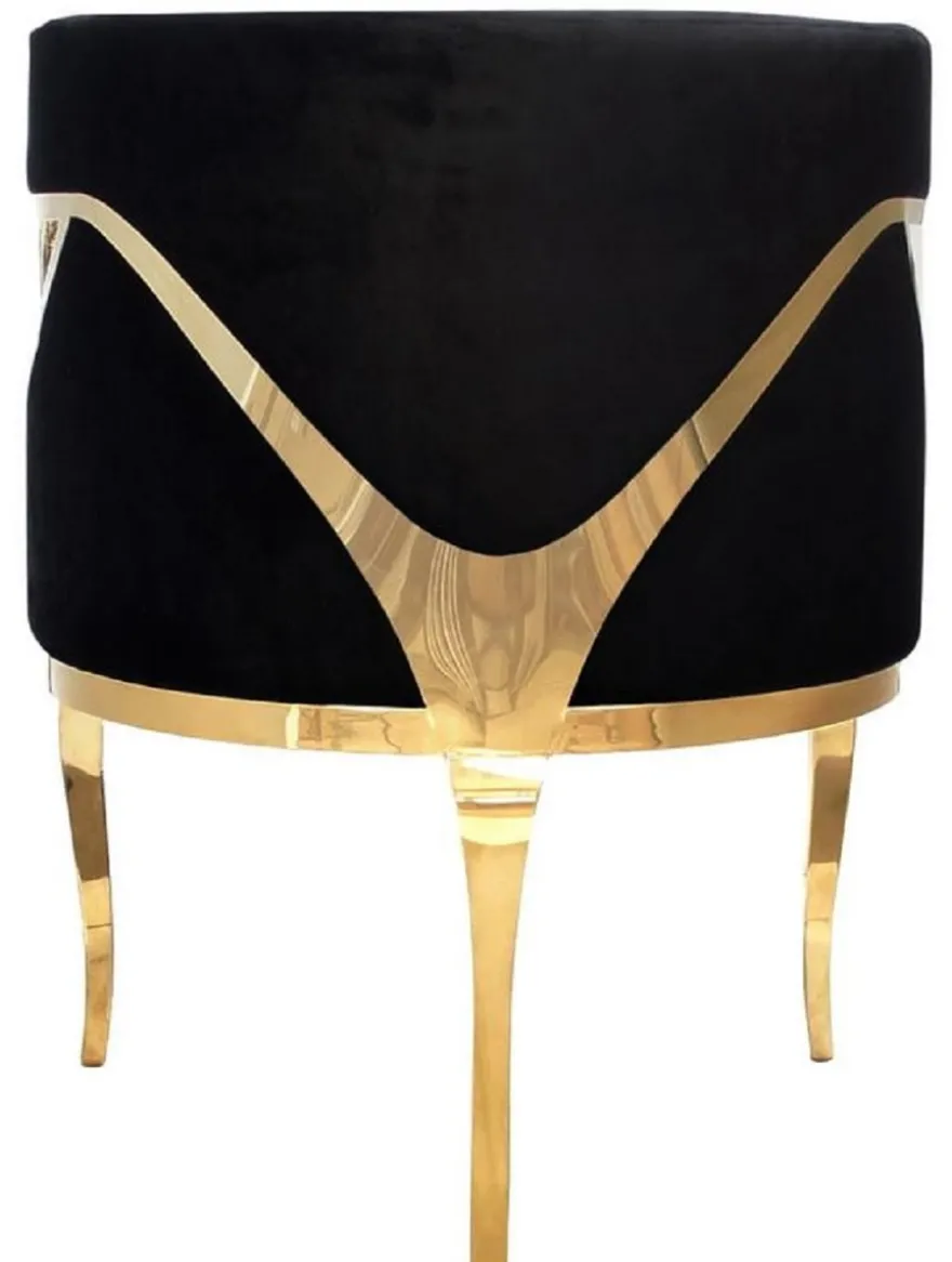 Casa Padrino Luxus Samt Sessel Schwarz / Gold 78 x 55 x H. 59 cm - Wohnzimmer Sessel - Hotel Sessel - Wohnzimmer Möbel - Luxus Möbel - Wohnzimmer Einrichtung - Luxus Einrichtung - Möbel Luxus