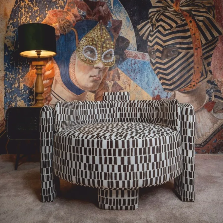 Casa Padrino Luxus Samt Sessel Schwarz / Weiß 96 cm - Wohnzimmer Sessel - Hotel Sessel - Wohnzimmer Möbel - Hotel Möbel - Luxus Möbel