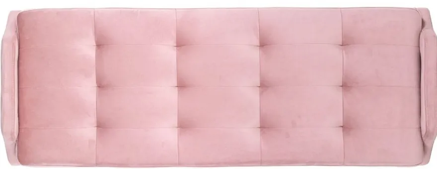 Casa Padrino Luxus Samt Sitzbank Rosa / Gold 121,5 x 45 x H. 51,5 cm - Gepolsterte Massivholz Bank mit edlem Samtstoff und Edelstahl Beinen - Luxus Kollektion