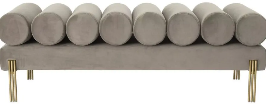 Casa Padrino Luxus Samt Sitzbank Grau / Messing 130 x 45 x H. 42 cm - Wohnzimmer Bank - Schlafzimmer Bank - Wohnzimmer Möbel - Schlafzimmer Möbel - Luxus Möbel - Luxus Einrichtung