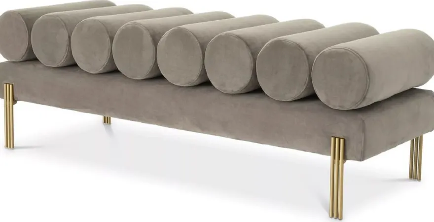 Casa Padrino Luxus Samt Sitzbank Grau / Messing 130 x 45 x H. 42 cm - Wohnzimmer Bank - Schlafzimmer Bank - Wohnzimmer Möbel - Schlafzimmer Möbel - Luxus Möbel - Luxus Einrichtung