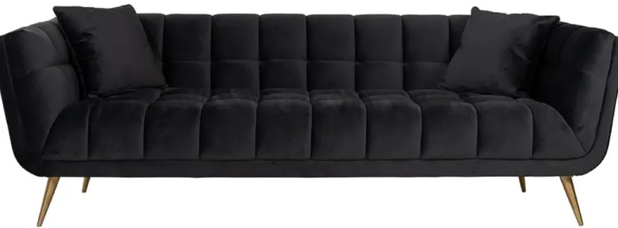 Casa Padrino Luxus Samt Sofa Anthrazit / Gold 230 x 91 x H. 75 cm - Wohnzimmer Sofa - Wohnzimmer Möbel - Luxus Möbel - Wohnzimmer Einrichtung - Luxus Einrichtung - Luxus Qualität